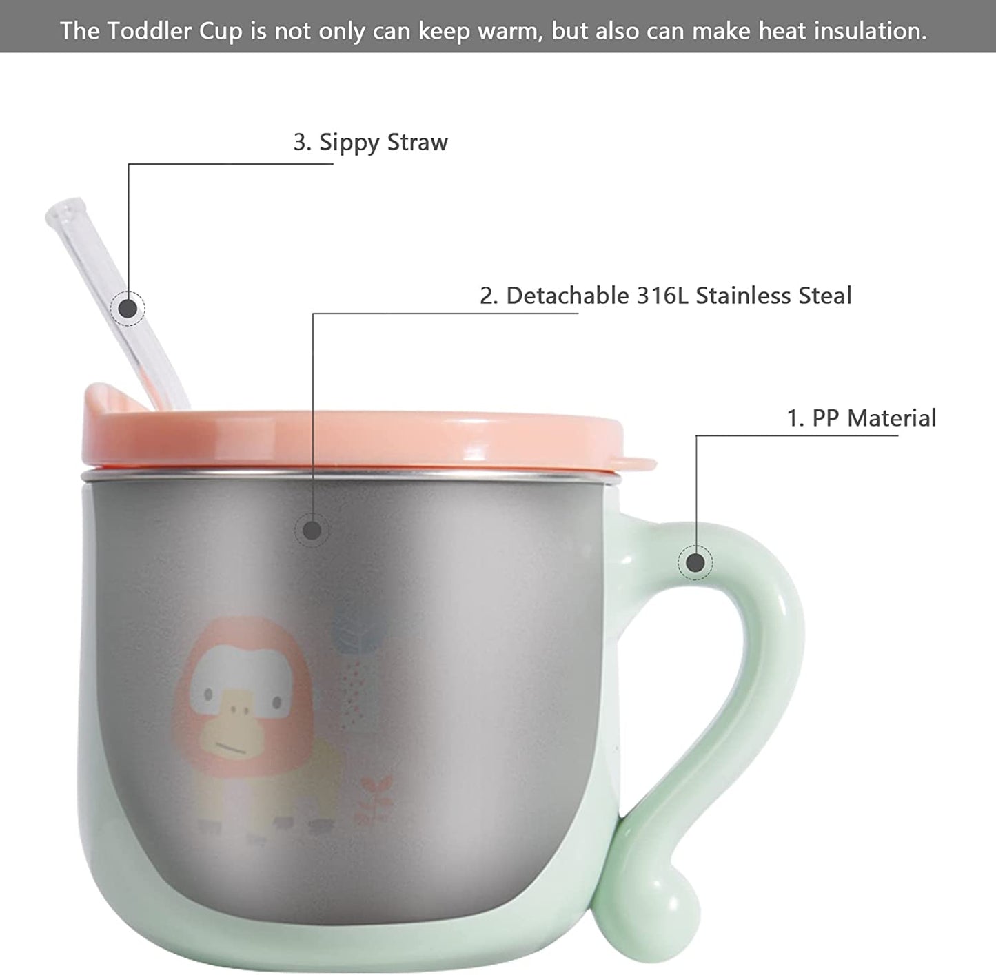 Bebamour - Copo com Tampa, Canudo e Alça Única - 180ml - Rosa