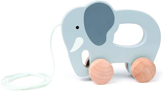 Hape E0908 Elefante Brinquedo de Madeira de Empurrar e Puxar