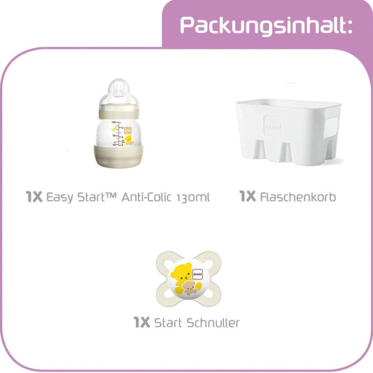 Kit Biberón Anticólico MAM Easy Start 130ml y Chupete (Beige)