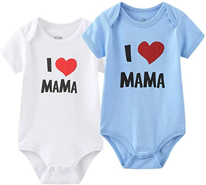 MAMIMAKA unissex para bebê com 2 macacões sólidos recém-nascidos gêmeos Macacão I Love Papa I Love Mama Bodysuits de 0 a 24 meses para meninos e meninas