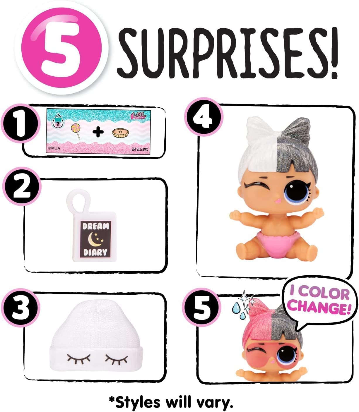 L.O.L. Surprise! Boneca Change Lil Sis Set com Acessórios com Glitter - 5 Surpresas 4+