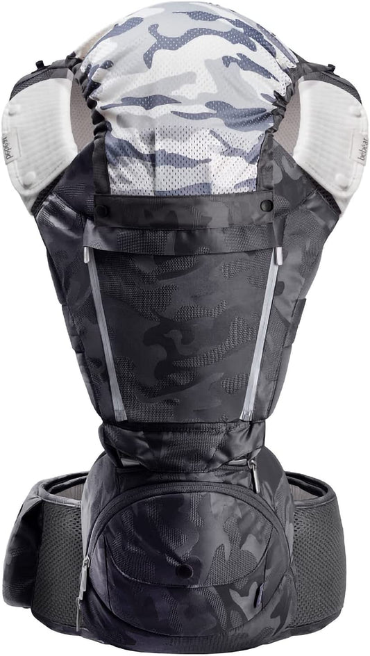 Bebamour - Canguru de Transporte de Bebê - 6 em 1 - 3 babadores - Dobrável - Air Black