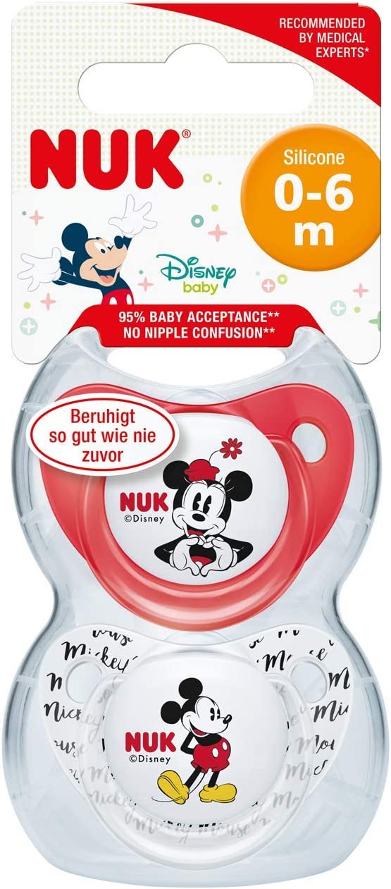 NUK - Chupetas Mickey & Minnie Mouse - Kit com 2 - (0-6 Meses) -  Vermelha
