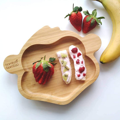 bamboo bamboo Placa de Bambu para Bebês – Crianças e Crianças com Ventosa para Bebês | Não Tóxico | Legal ao toque | Ideal para Baby-Led Weaning (Monkey, Laranja)