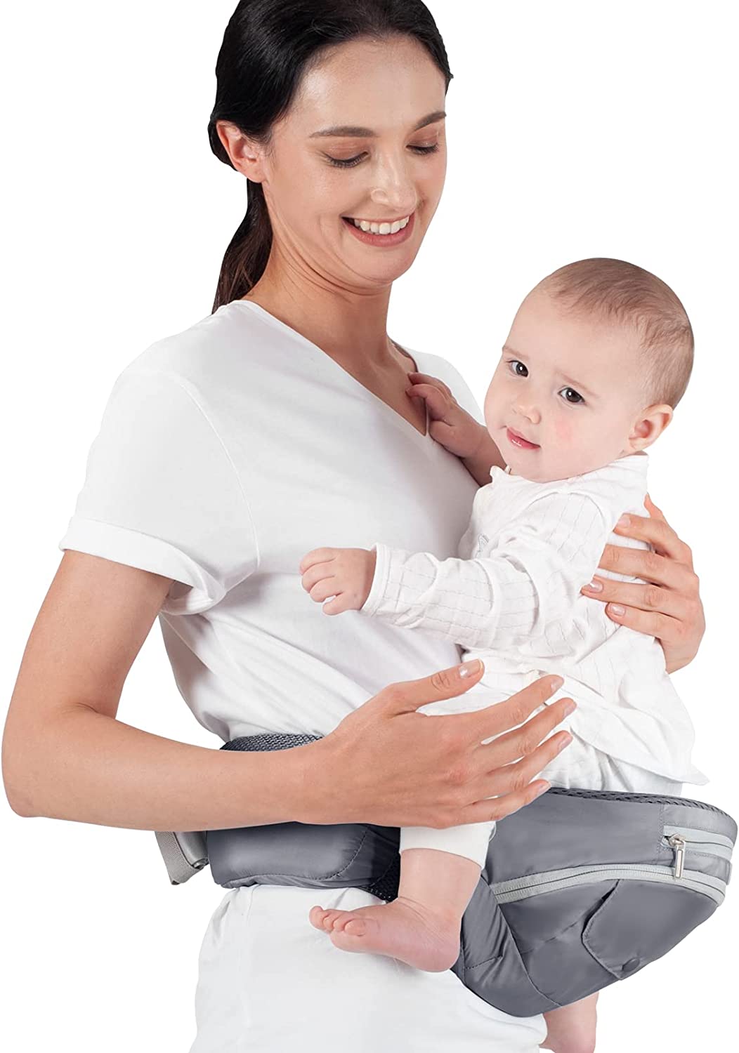 Bebamour - Canguru de Transporte de Bebê - 3 babadores - Dobrável - Air Dreamy Grey