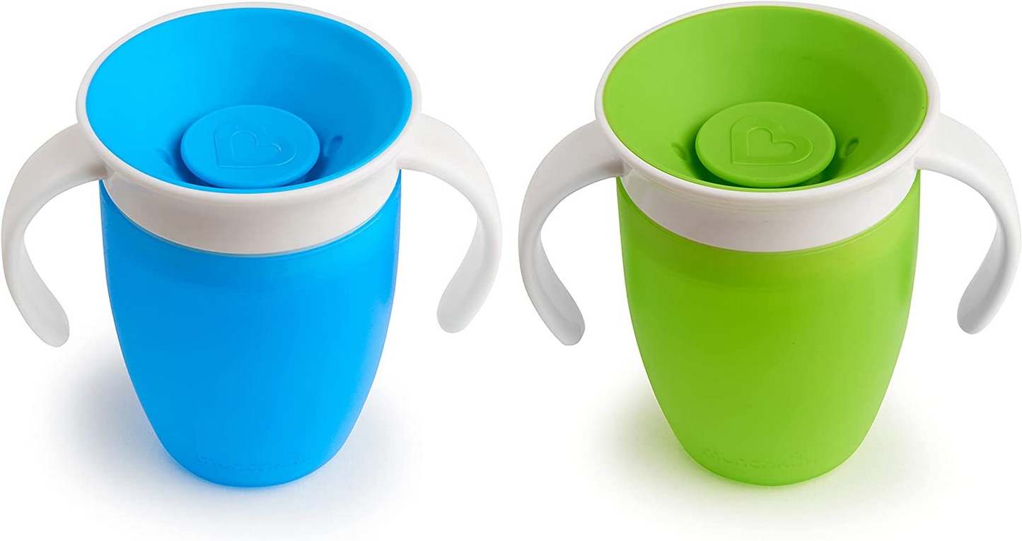 Munchkin Miracle 360 Cup, Baby and Sippy Cup, 7 onças/207 ml, pacote com 2, Green & Blue & Vital Baby Nourish Store & Wean Pots - Potes de armazenamento com bases e laterais macias - 6pk 2oz / 60ml