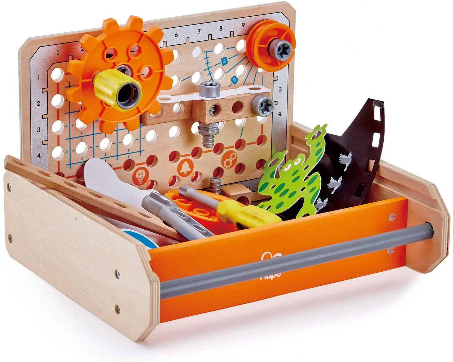 Hape - Caixa de ferramentas do experimento Junior Inventor Science, portátil de madeira - 7 experimentos