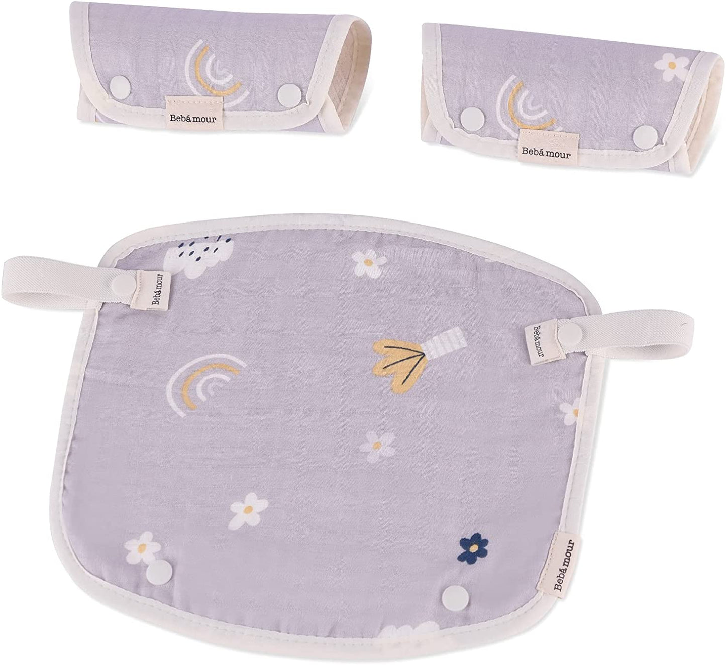 Bebamour - Almofadas de Dentição 3 peças - Flores Cinza