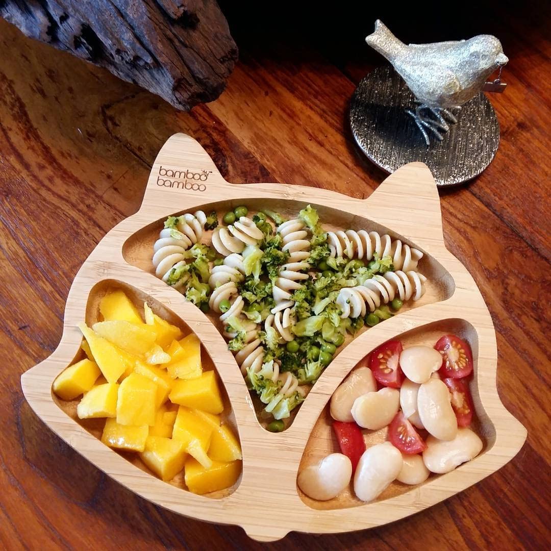 bamboo bamboo Placa de Bambu para Bebês – Crianças e Crianças com Ventosa para Bebês | Não Tóxico | Legal ao toque | Ideal para Baby-Led Weaning (Fox, Azul)