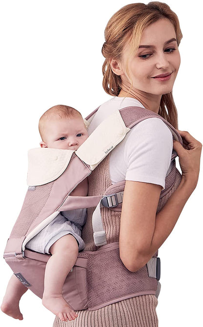 Bebamour de bebê Carrinho 3-36 meses 6 em 1 assento de quadril com 3 almofadas de baba (carrinho de bebê, rosa empoeirado)