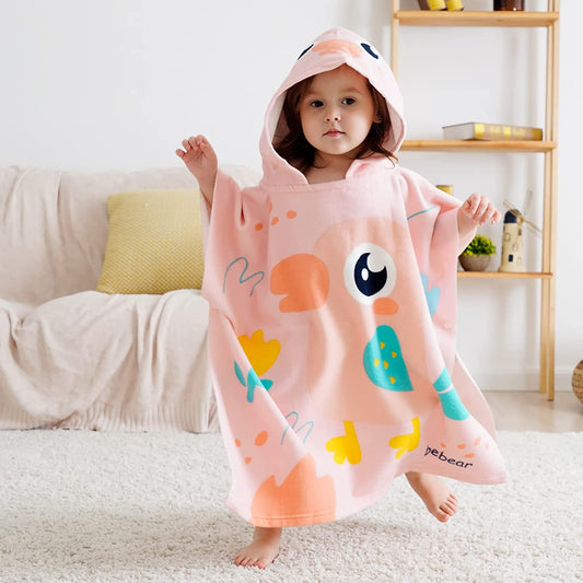 Bebamour - Toalhas com Capuz 100% Algodão 60x65 - 0-6 anos - Gaivota Rosa
