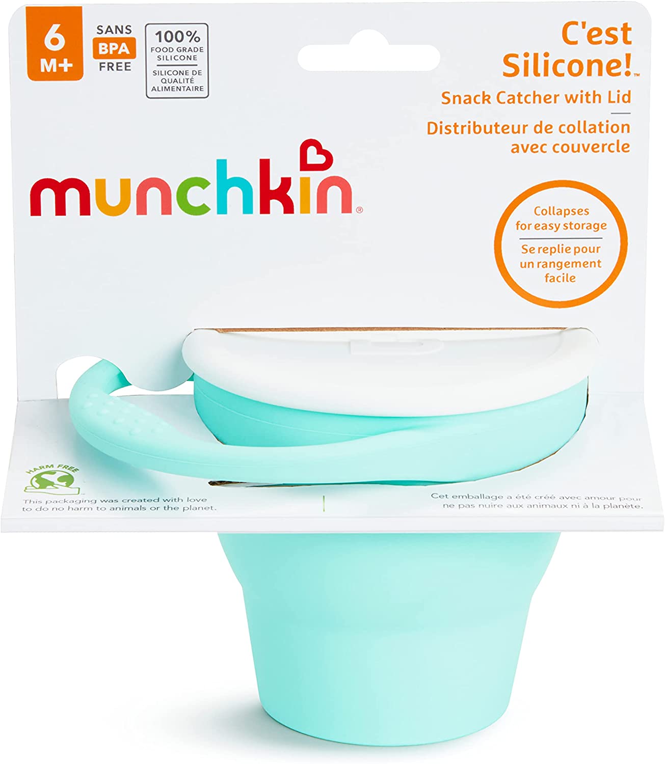 Munchkin® C'est Silicone! Snack Catcher® dobrável com tampa, Coral - Copo para comida infantil