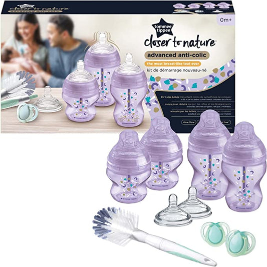 Tommee Tippee - Starter Kit Kit de biberones anticólicos con 9 piezas - Morado 