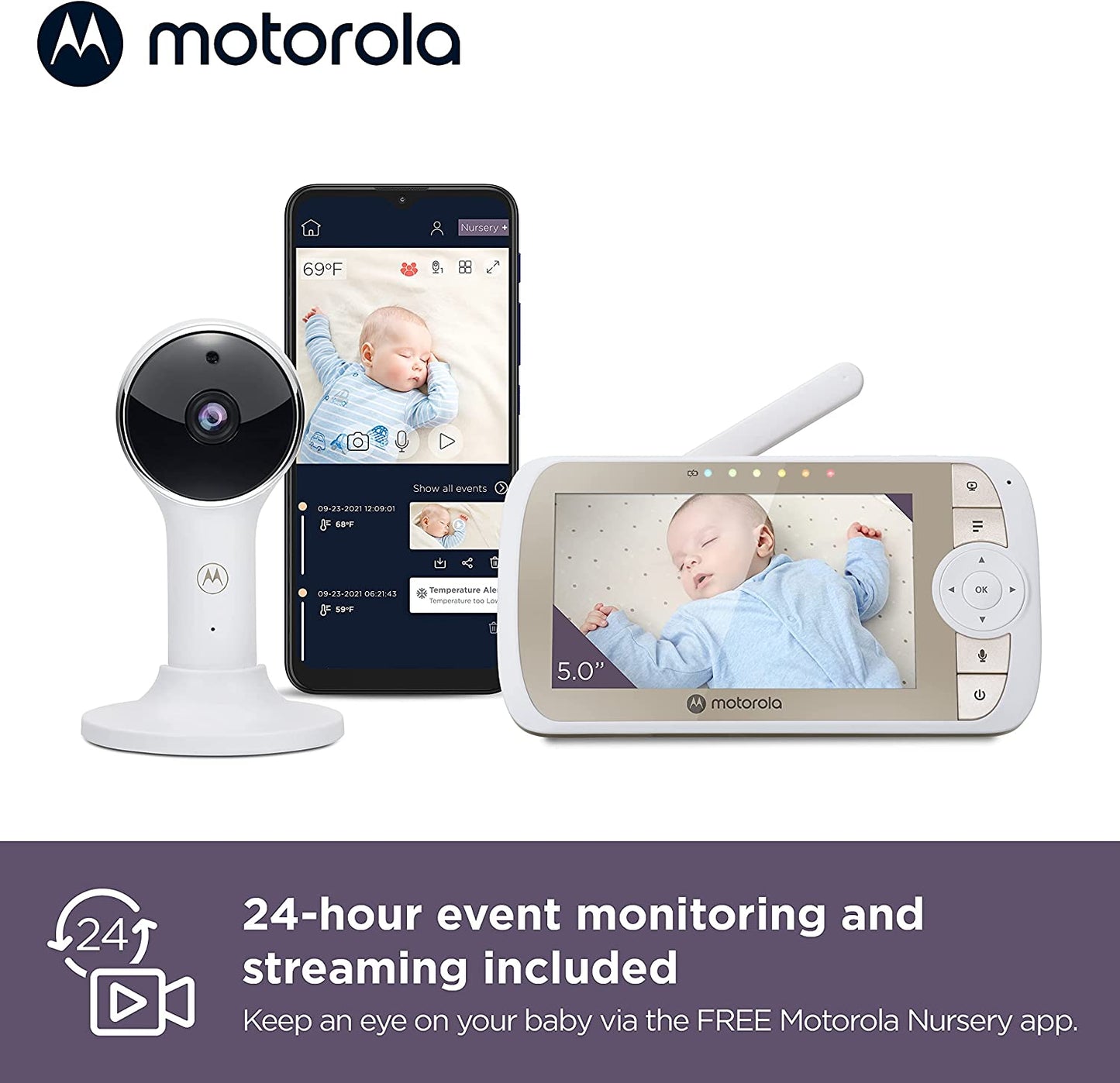 Motorola VM65X Connect Babá Eletrônica Halo Video com suporte para berço