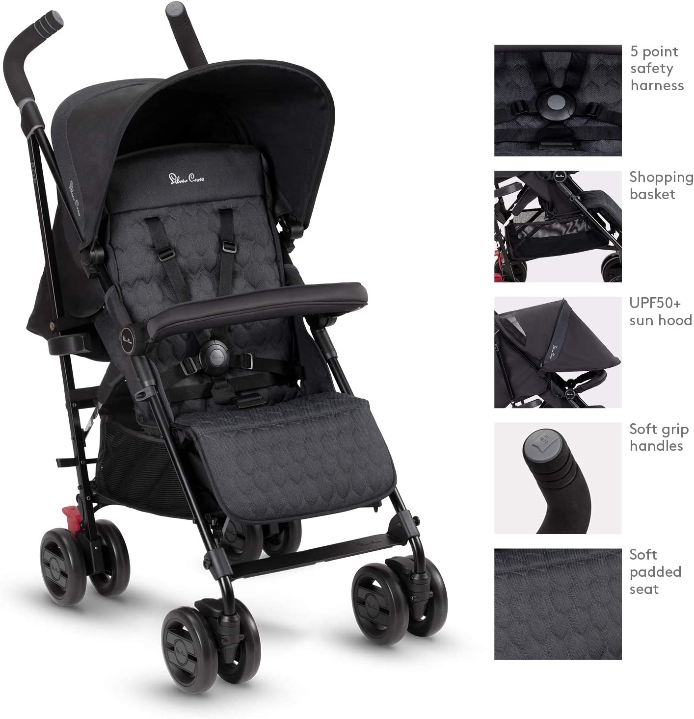 Silver Cross Pop carrinho de passeio, compacto e leve preto