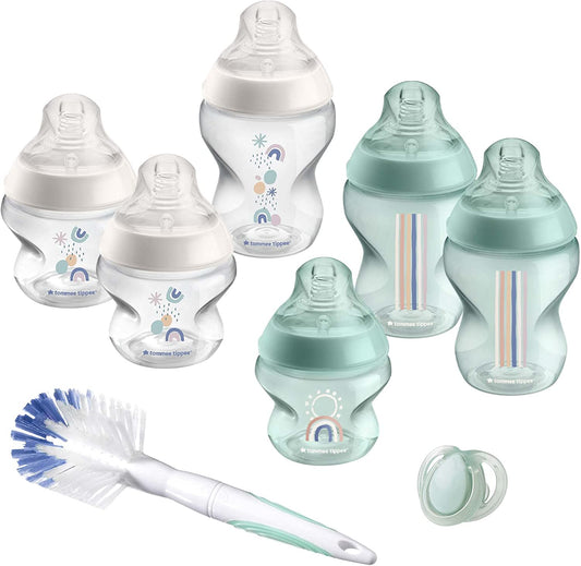 Tommee Tippee Closer to Nature de mamadeira Conjunto, bico tipo seio com válvula anti-cólica, tamanhos mistos, verde