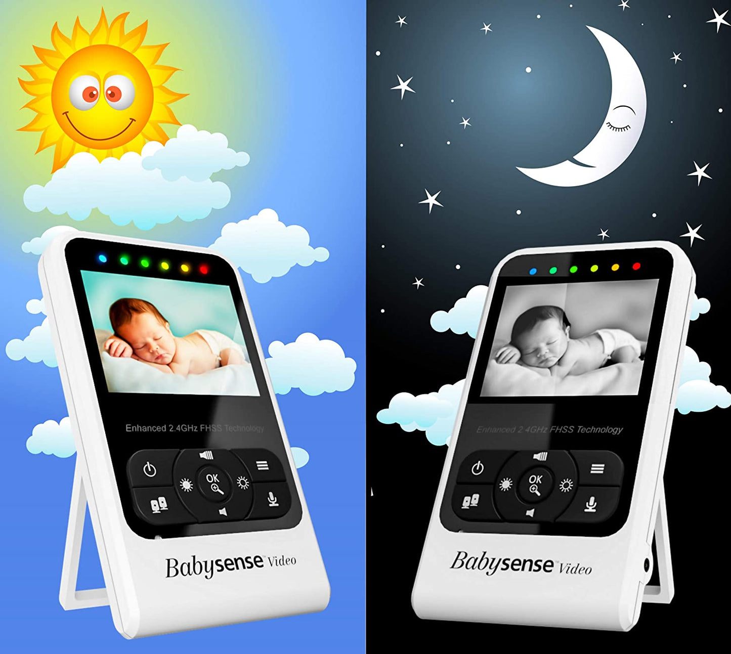 Babysense V24R2 Babá Eletrônica para bebês com câmera e áudio, tela de 2,4 ", com duas câmeras