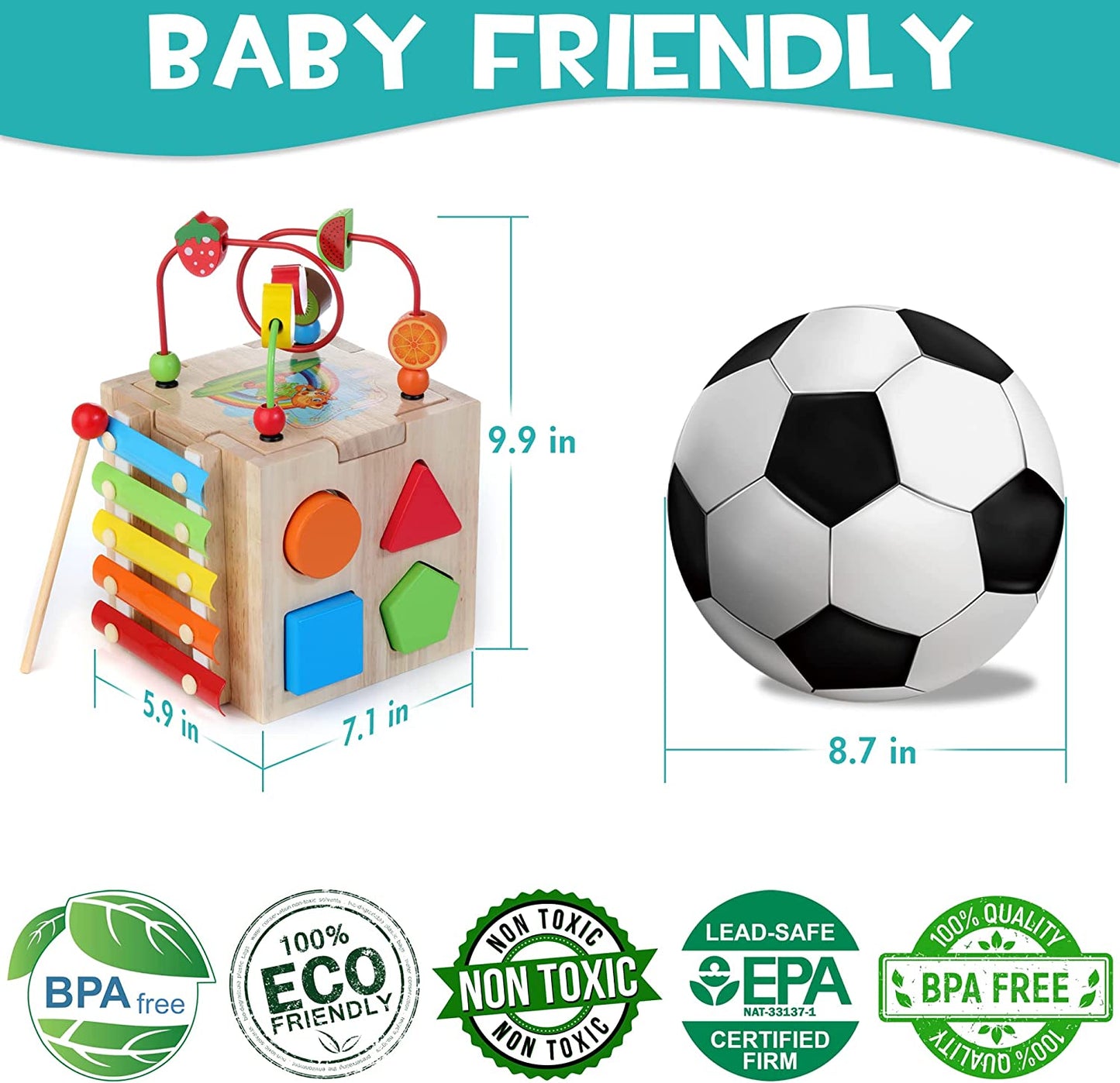 HELLOWOOD - Cubo para Atividade de Madeira Labirinto de Miçangas 1+