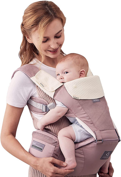 Bebamour de bebê Carrinho 3-36 meses 6 em 1 assento de quadril com 3 almofadas de baba (carrinho de bebê, rosa empoeirado)