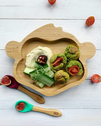 bamboo bamboo Placa de Bambu para Bebês – Crianças e Crianças com Ventosa para Bebês | Não Tóxico | Legal ao toque | Ideal para Baby-Led Weaning (Monkey, Laranja)