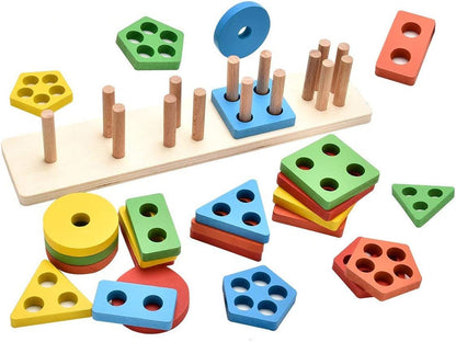 KanCai - Brinquedos Educativos de Madeira Bloco Placa Pilha Formas Geométricas - 1+