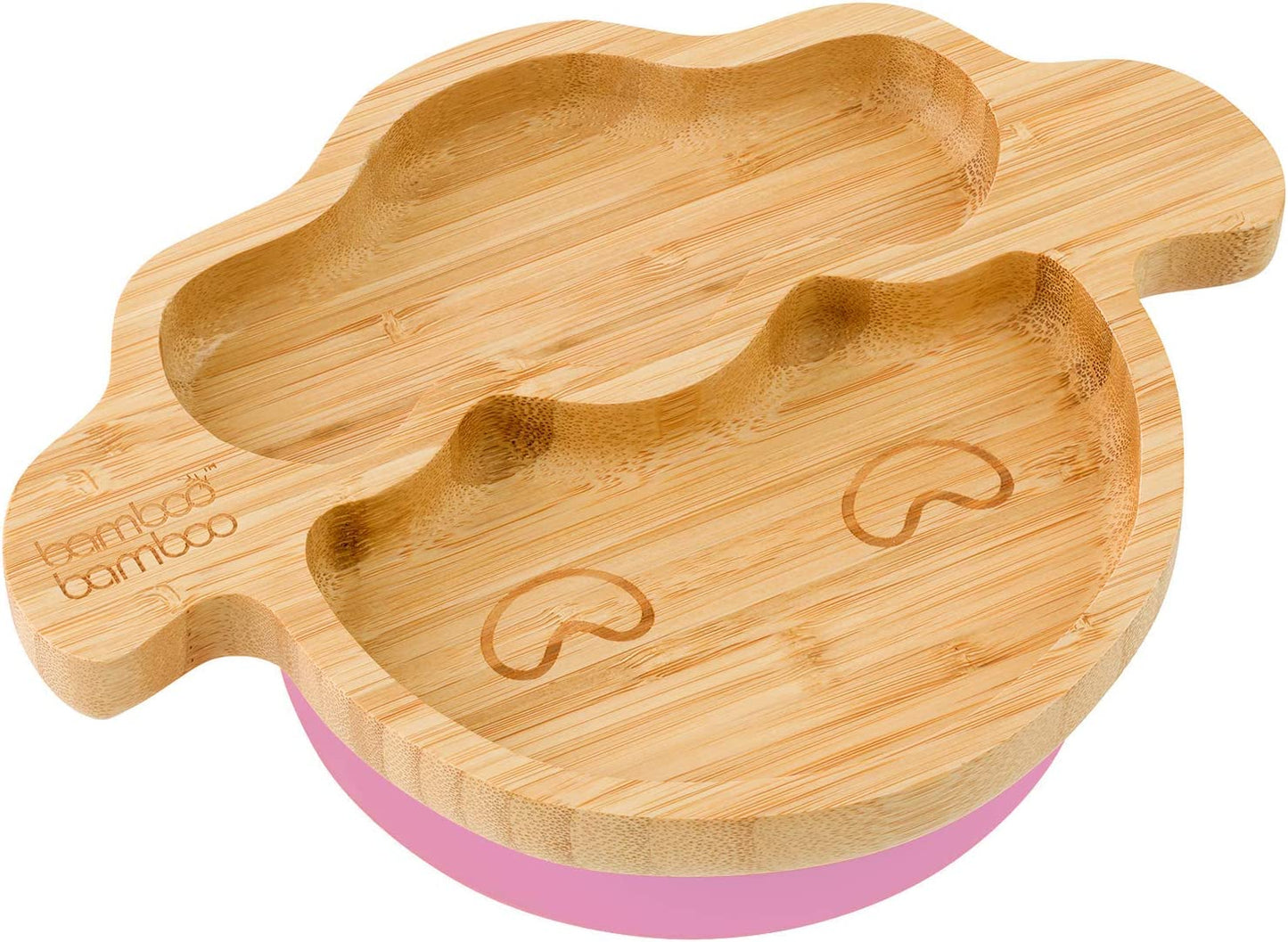 bamboo bamboo Placa de Bambu para Bebês – Crianças e Crianças com Ventosa para Bebês | Não Tóxico | Legal ao toque | Ideal para Baby-Led Weaning (Cordeiro, Rosa)