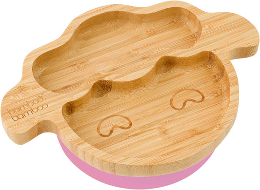 bamboo bamboo Placa de Bambu para Bebês – Crianças e Crianças com Ventosa para Bebês | Não Tóxico | Legal ao toque | Ideal para Baby-Led Weaning (Cordeiro, Rosa)