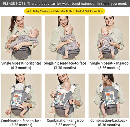 Bebamour bebês-Porta 3-36 meses 6 em 1 Porta-bebês Assento de quadril com capa de cabeça, 3 peças de almofadas para babar (porta-bebês, verde ar)