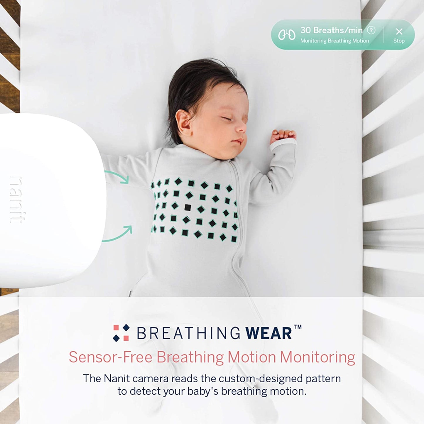 Nanit - Macacão com o monitor de bebê Nanit Pro para rastrear o movimento respiratório