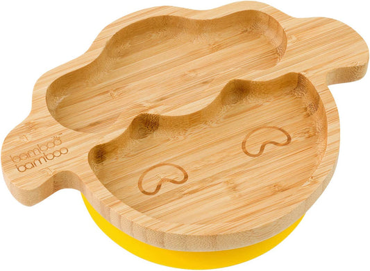 bamboo bamboo Placa de Bambu para Bebês – Crianças e Crianças com Ventosa para Bebês | Não Tóxico | Legal ao toque | Ideal para Baby-Led Weaning (Cordeiro, Amarela)