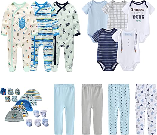 MAMIMAKA recém-nascido de enxoval com presente 27 peças Conjunto para, roupas para bebês, macacões, calças essenciais e acessórios de 0 a 6 meses