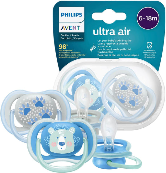 Philips Avent Ultra Air Soother 2 Pack - chupeta sem BPA para bebês de 6 a 18 meses (modelo SCF085/03)