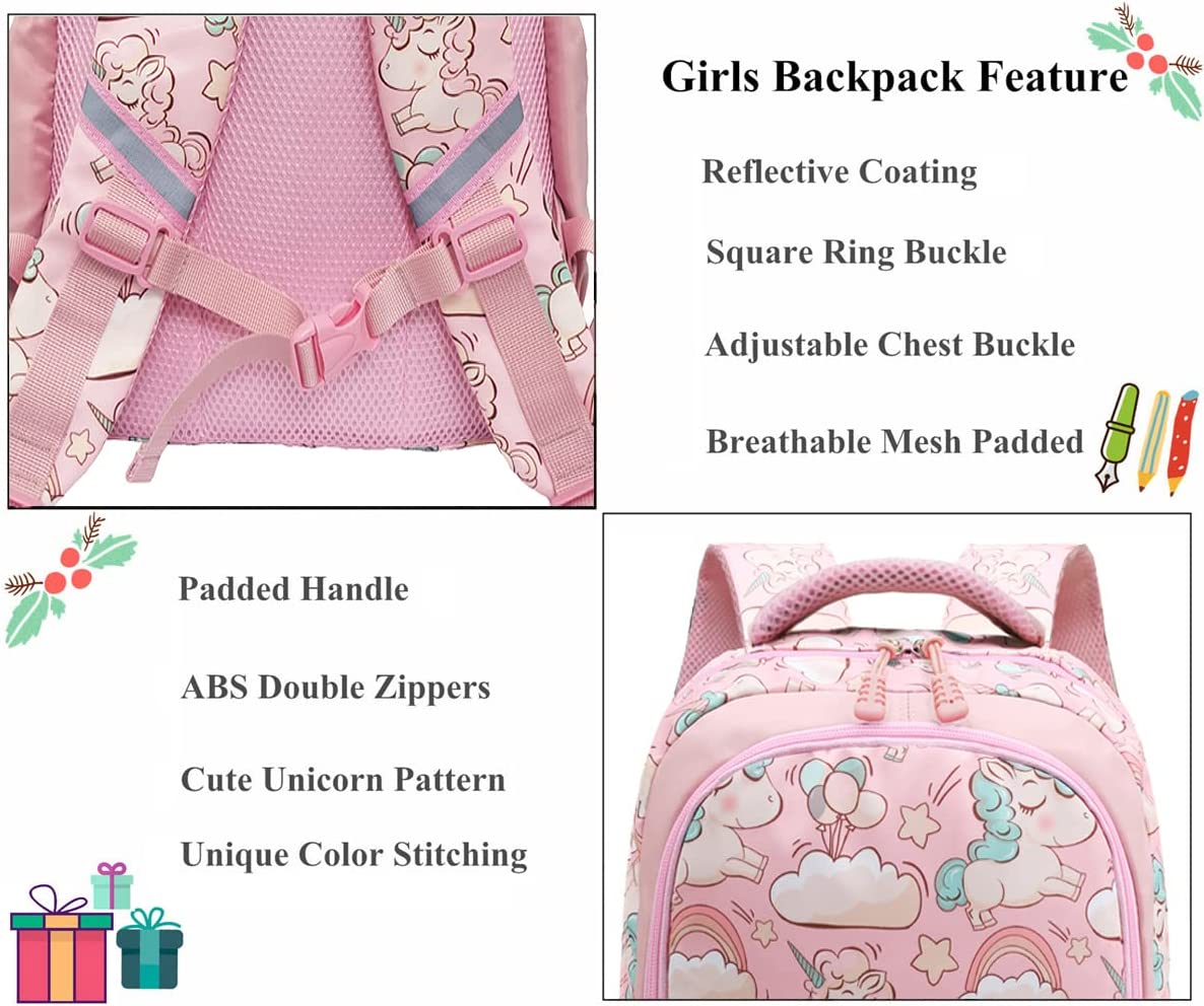 Melsohua - Set Mochila con Lonchera y Estuche - Unicornio - Rosa 