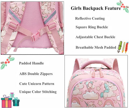 Melsohua - Set Mochila con Lonchera y Estuche - Unicornio - Rosa 