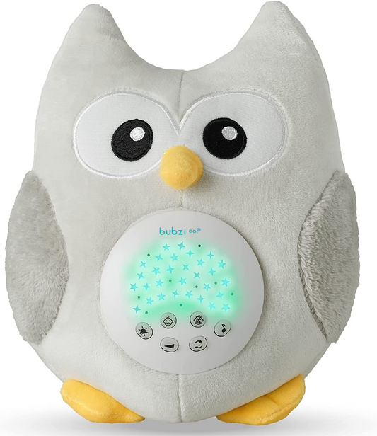 Bubzi Co Coruja de som com ruído branco Brinquedo com sensor ativado por choro , luz noturna para ajudar a dormir