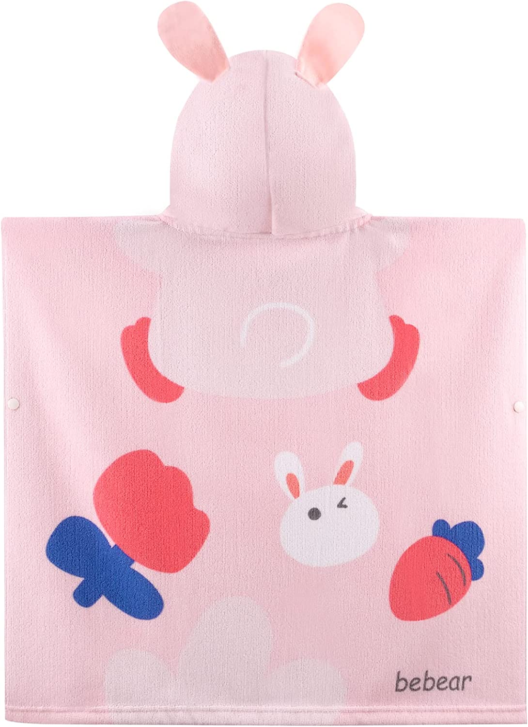 Bebamour - Toallas con capucha 100% Algodón 60x65 - 0-6 años - Conejo Rosa 