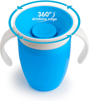 Munchkin Copo Miracle 360, copo para bebê e canudinho, canudinho ideal, copo para água e desmame de 6+ a 12 meses, 207 ml, embalagem com 2 colheres, verde e azul e colheres infantis com ponta macia, pacote com 6