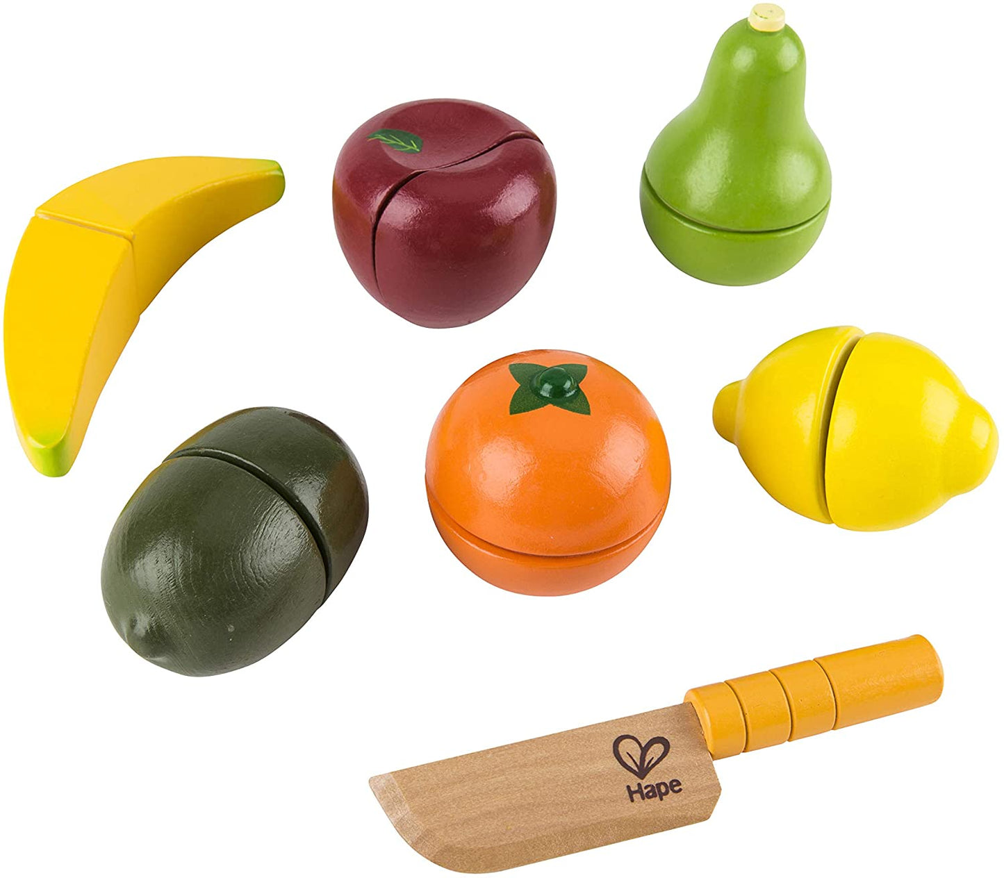 Hape - Frutas frescas - Play Food de madeira com faca segura para crianças