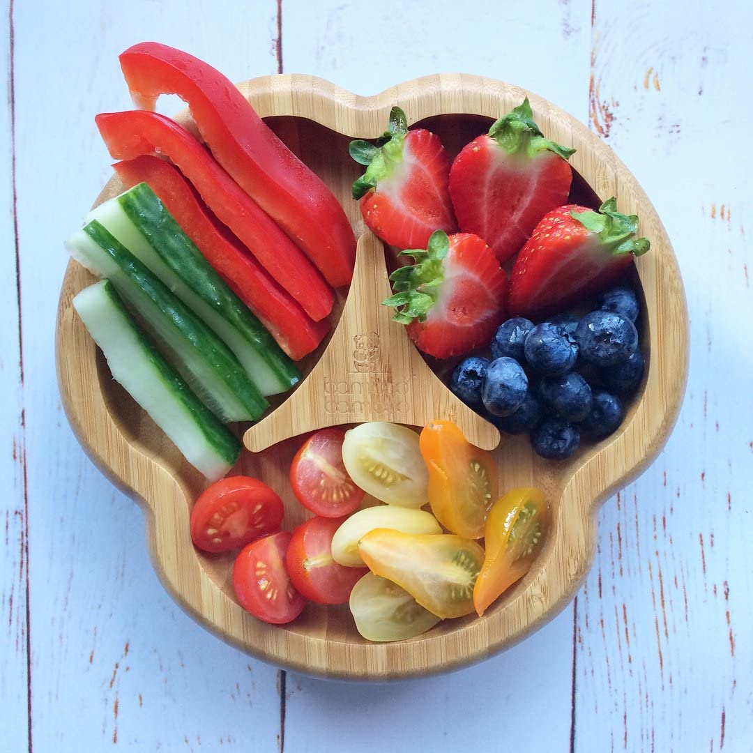 bamboo bamboo Placa de Bambu para Bebês – Crianças e Crianças com Ventosa para Bebês | Não Tóxico | Legal ao toque | Ideal para Baby-Led Weaning (Divisor, Rosa)