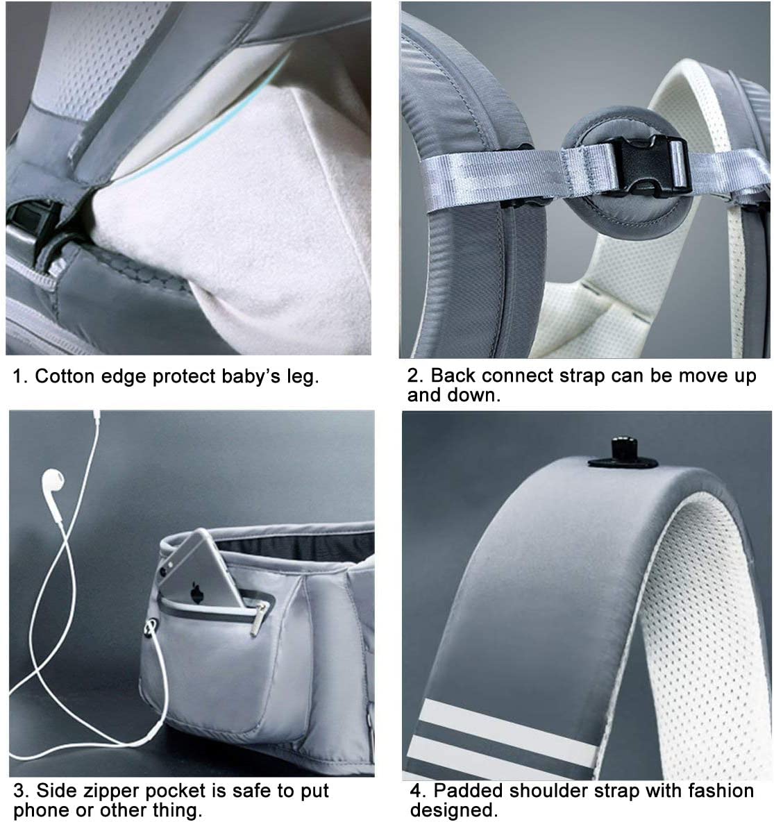 Bebamour - Canguru de Transporte de Bebê - 3 babadores - Dobrável - Air Blush Pink