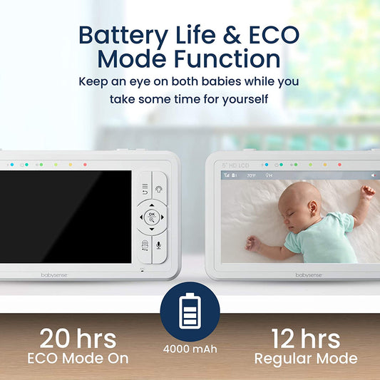 Vigilabebés Babysense 5" con cámara y audio, dos cámaras HD