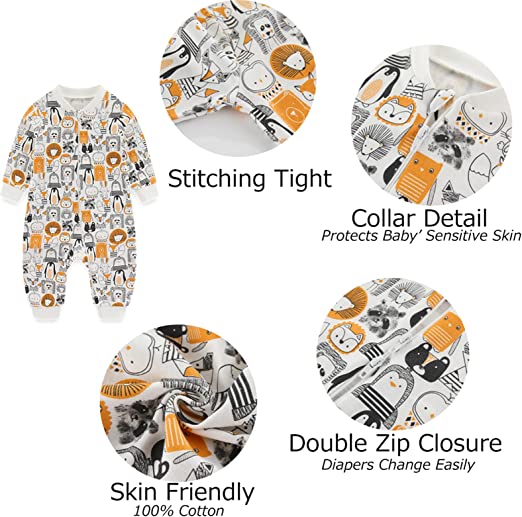 MAMIMAKA Pijamas unisex para bebé recién nacido, pijamas de algodón con cremallera de 2 vías para dormir y jugar, edades de 4,0 a 18 meses