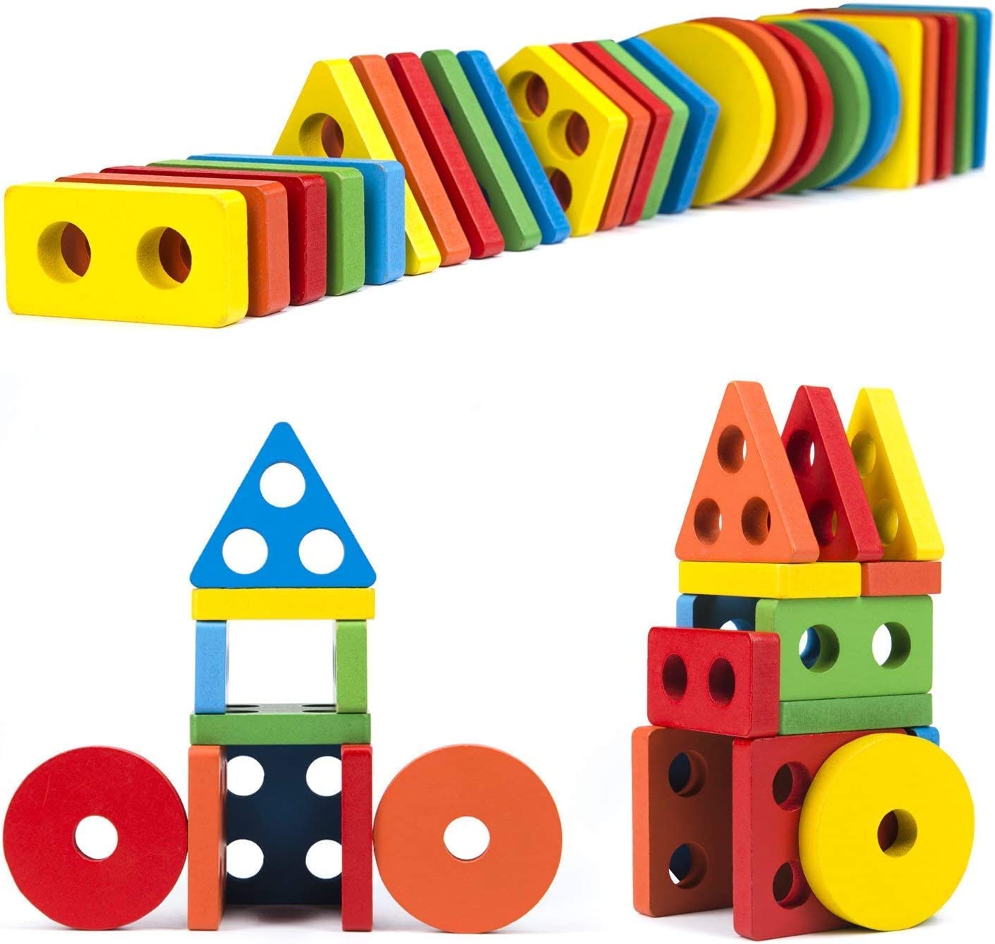 KanCai - Brinquedos Educativos de Madeira Bloco Placa Pilha Formas Geométricas - 1+