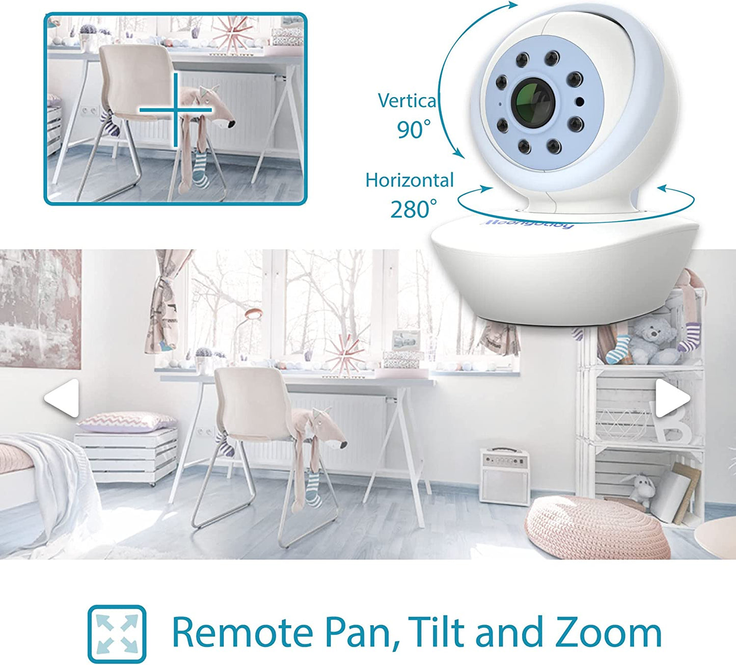 Monitor de bebê Moonybaby QuadView 60 com câmeras remotas Pan Tilt