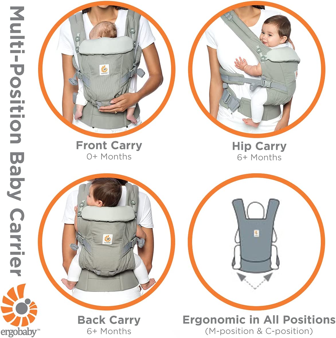 Ergobaby - Adapt Collection Canguru para Recém-nascidos - Rede de Ar - (3,2-20 kg) - Chambray