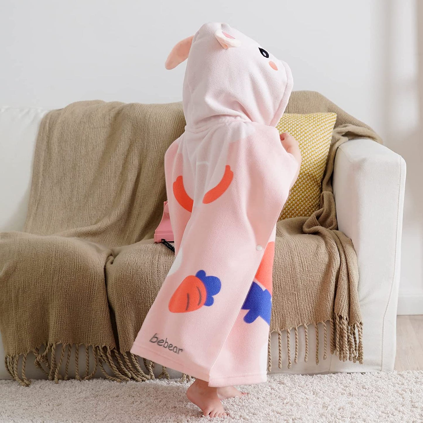 Bebamour - Toallas con capucha 100% Algodón 60x65 - 0-6 años - Conejo Rosa 