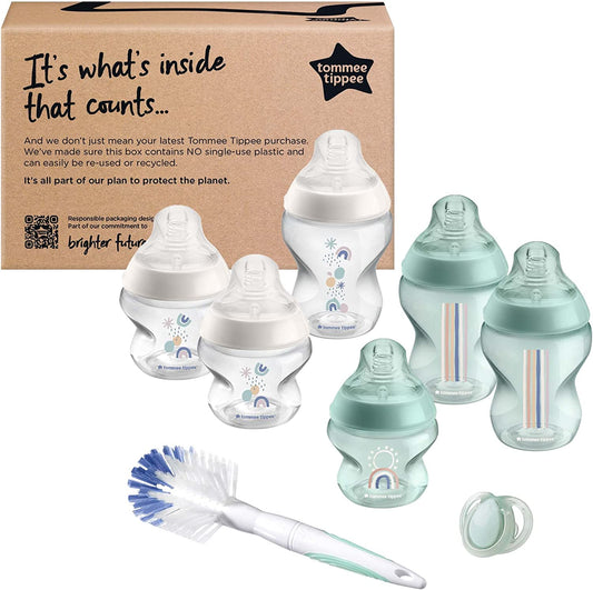 Tommee Tippee Closer to Nature Juego de biberones, tetina con válvula anticólicos, varios tamaños, verde