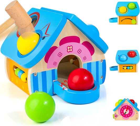 HELLOWOOD Casinha de Bolas e Martelo de Madeira 1+ anos