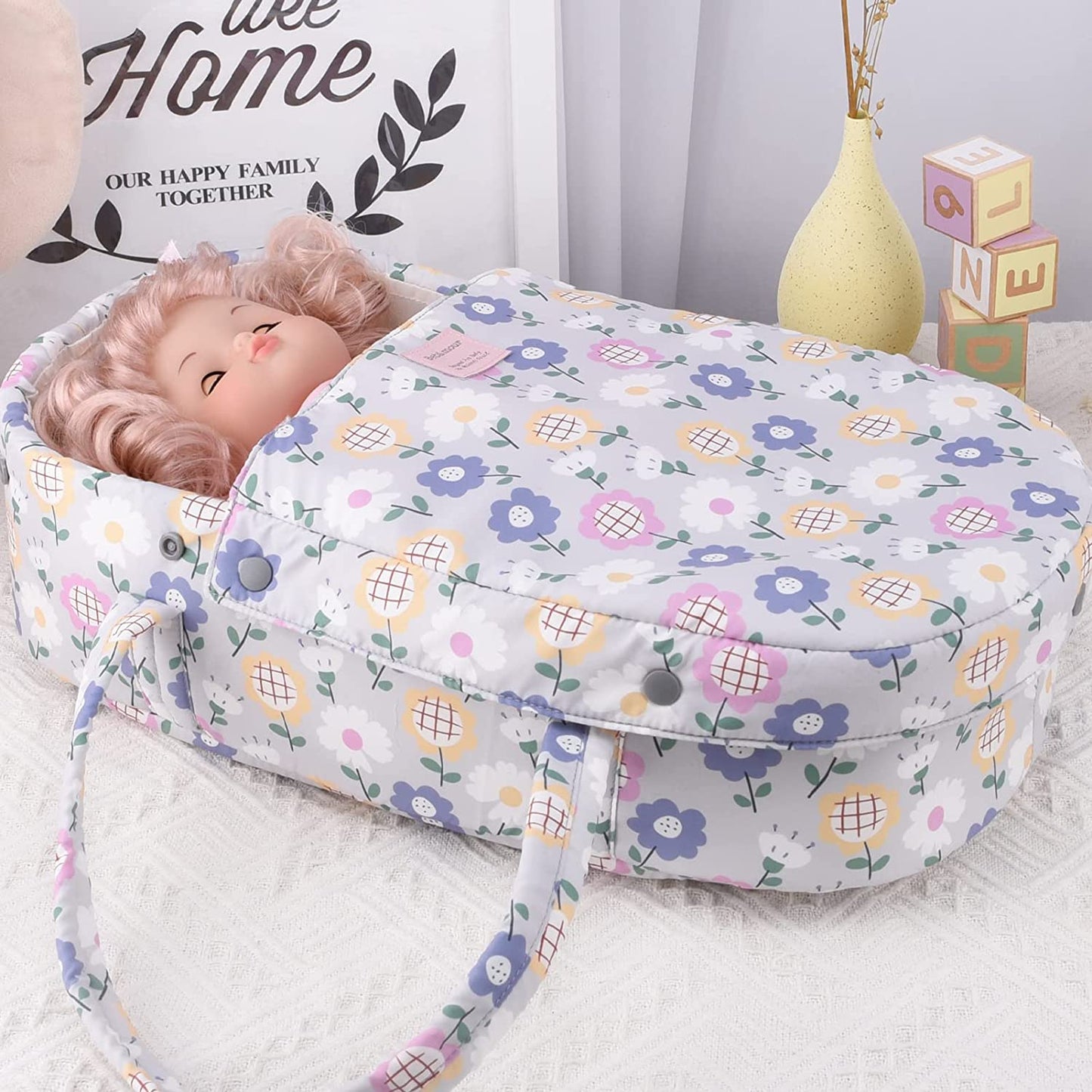 Bebamour - Saco de Dormir para Bonecas com Travesseiro Cobertor Alças - Floral