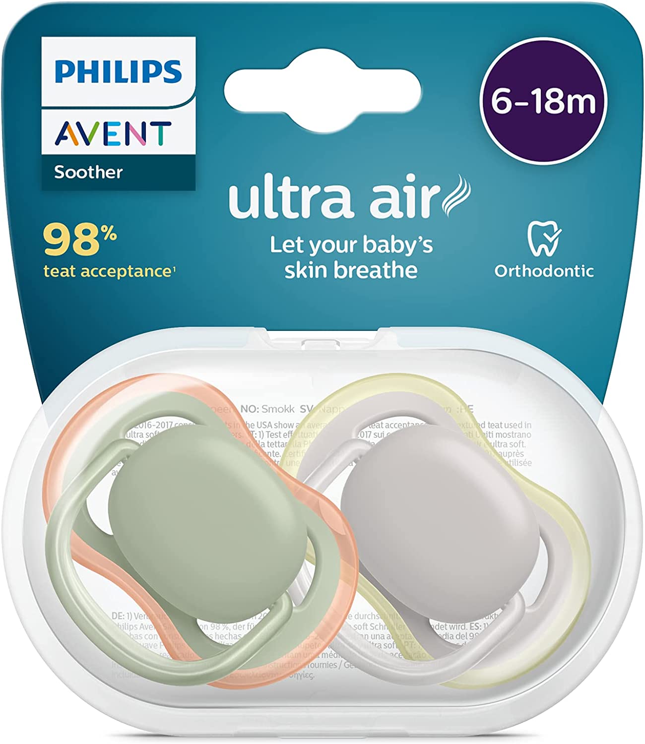 Philips Avent Ultra Air Soother 2 Pack - chupeta sem BPA para bebês de ...